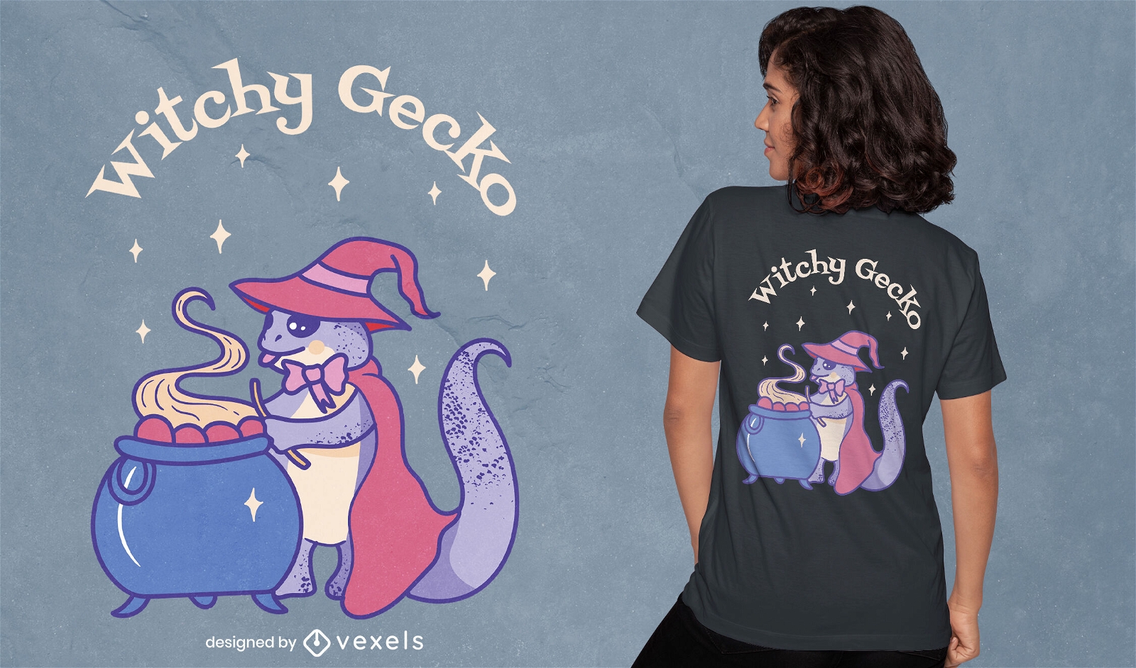Design de camiseta gecko bruxa do Dia das Bruxas