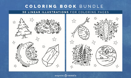 Nature Elements Coloring Book Design Pages Vector Download