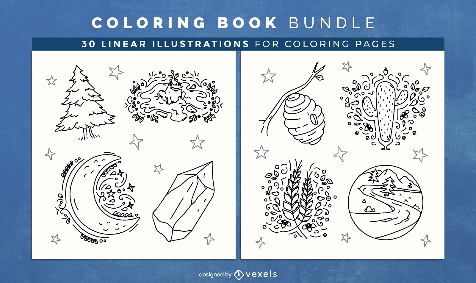 Elementos de la naturaleza para colorear páginas de diseño de libros
