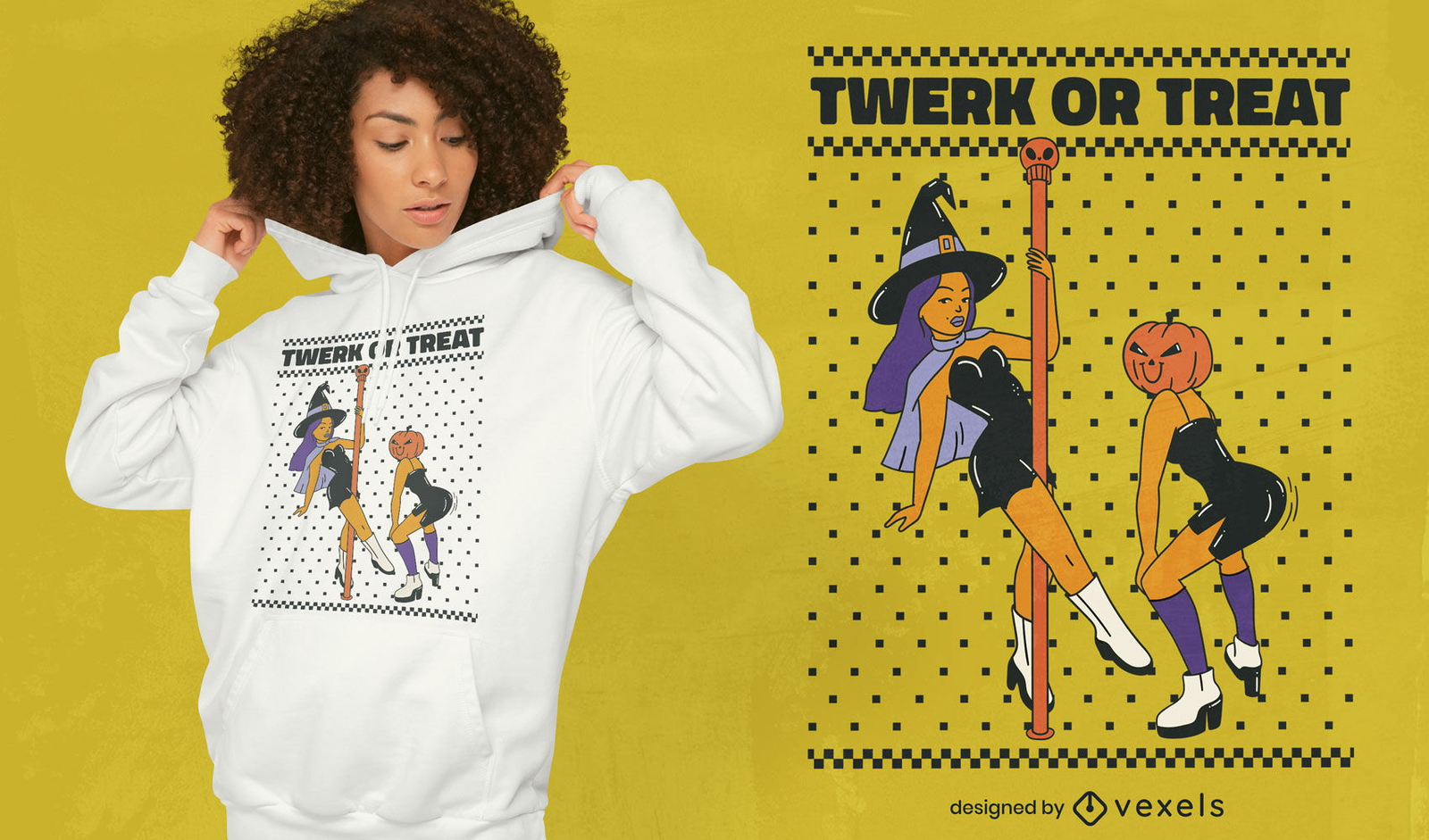 Diseño de camiseta de twerk o golosina de Halloween
