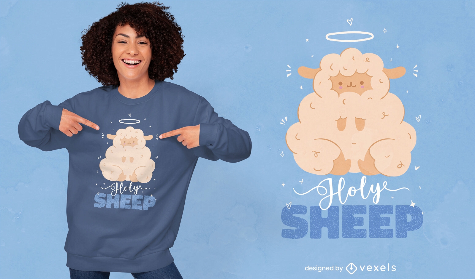 Diseño divertido de la camiseta de la oveja santa