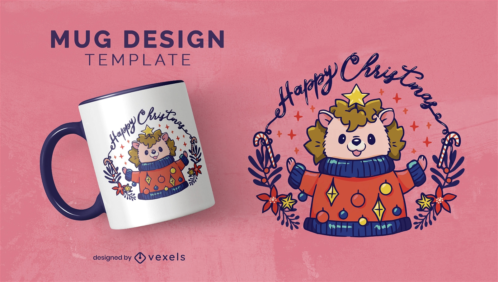 Christmas holiday hedgehog mug design