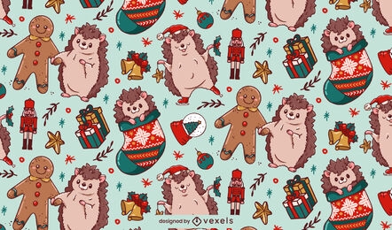 Christmas holiday hedgehog pattern design