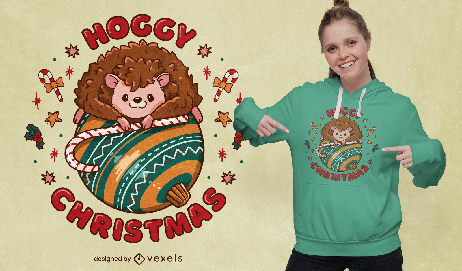 Design de camiseta do ouriço de Natal Hoggy