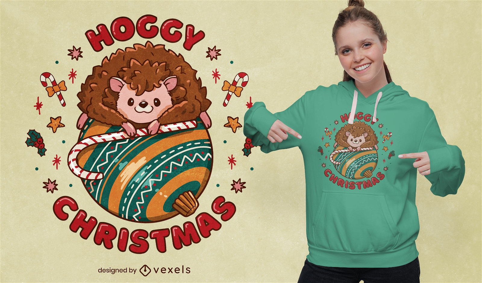 Hoggy Christmas hedgehog t-shirt design