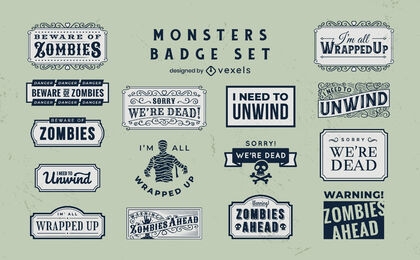 Zombie and mummy monsters badge set