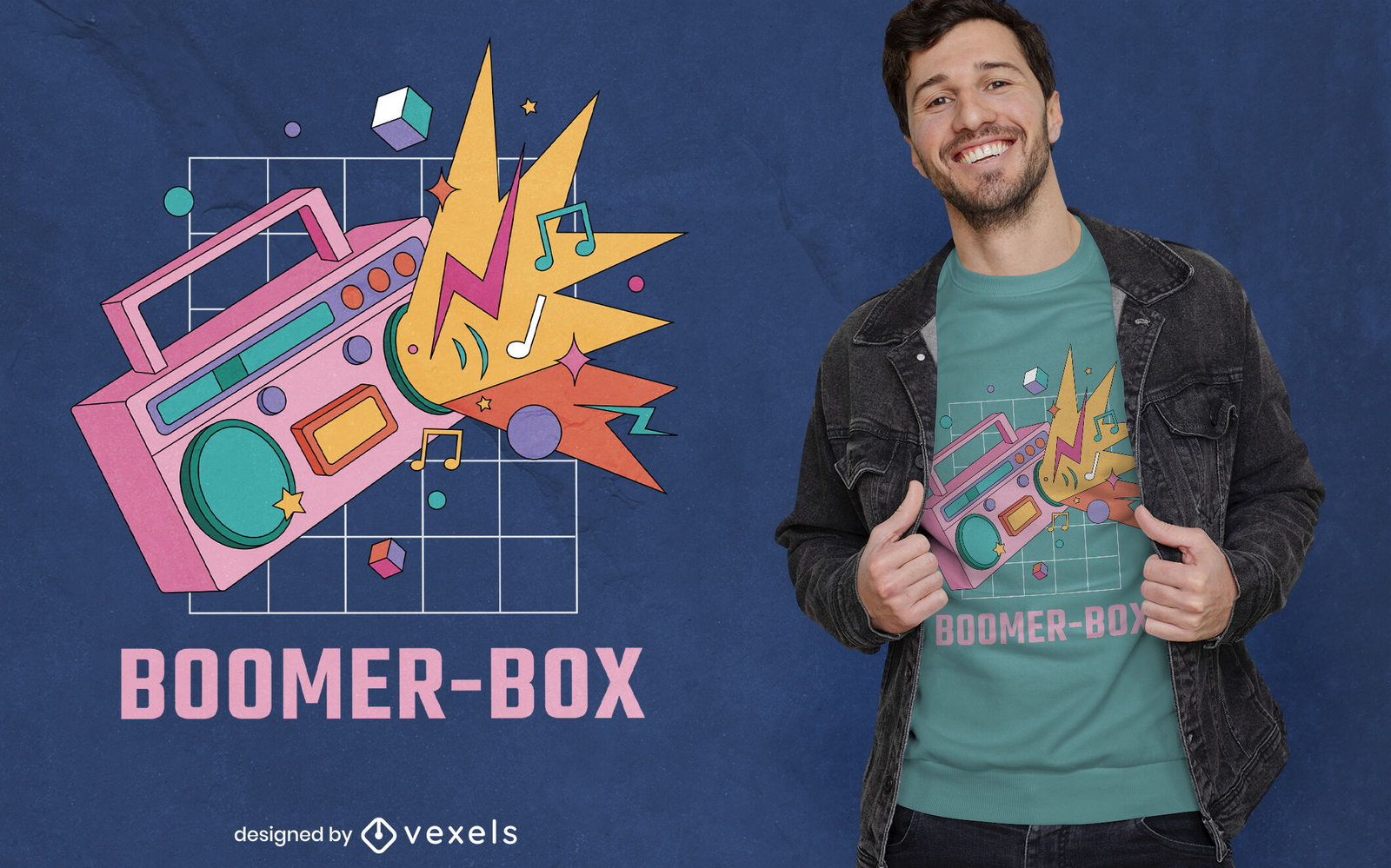 Impresionante diseño de camiseta de radio boomer box