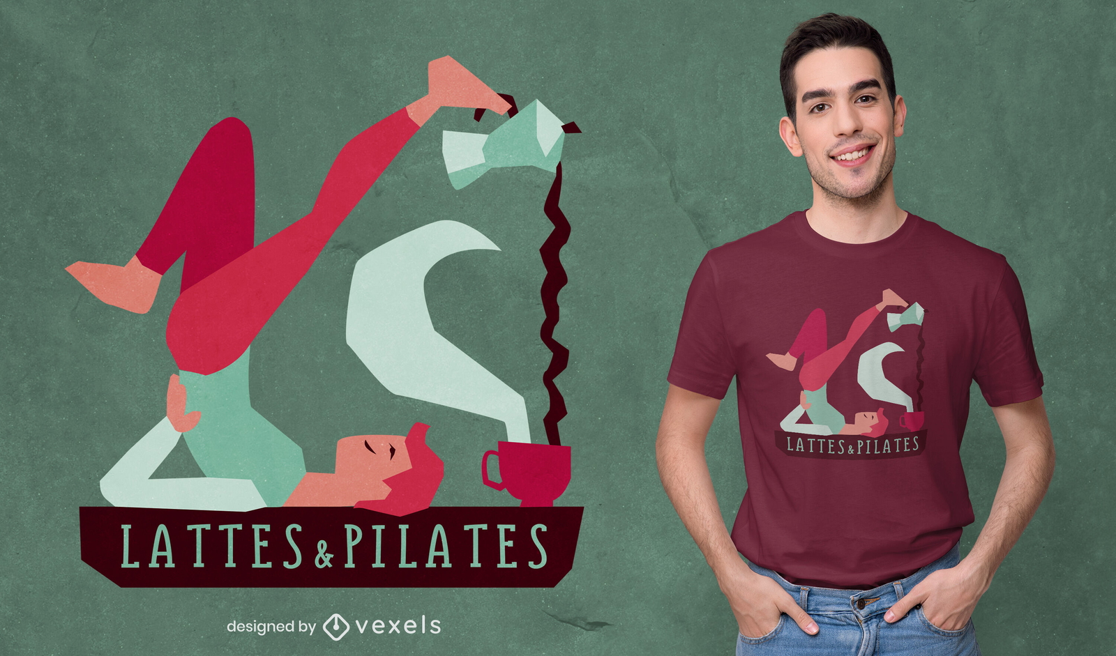 Design adorável de camisetas com café com leite e pilates