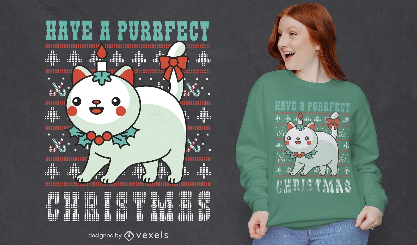 Cute purrfect Christmas cat t-shirt design