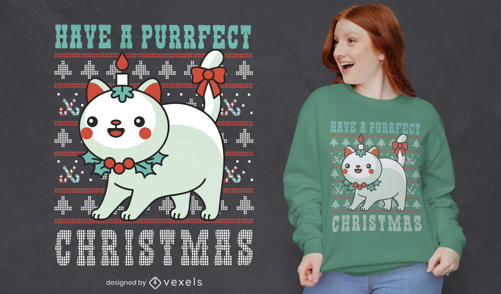 Lindo diseño de camiseta de gato de Navidad purrfect