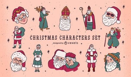 Conjunto de caracteres navideños de santa claus