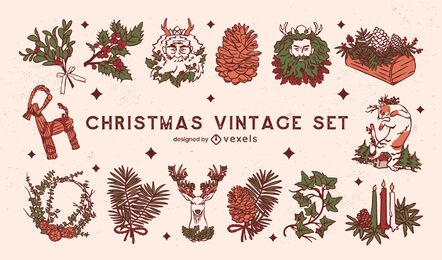 Christmas holiday nature vintage set