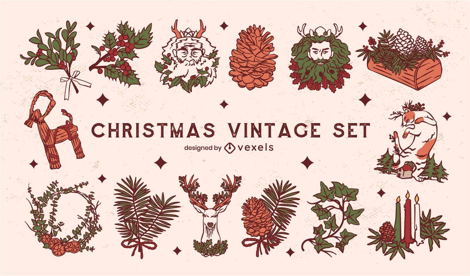 Weihnachtsferien Natur Vintage Set