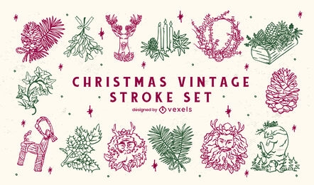Conjunto de ilustraciones de Navidad vintage