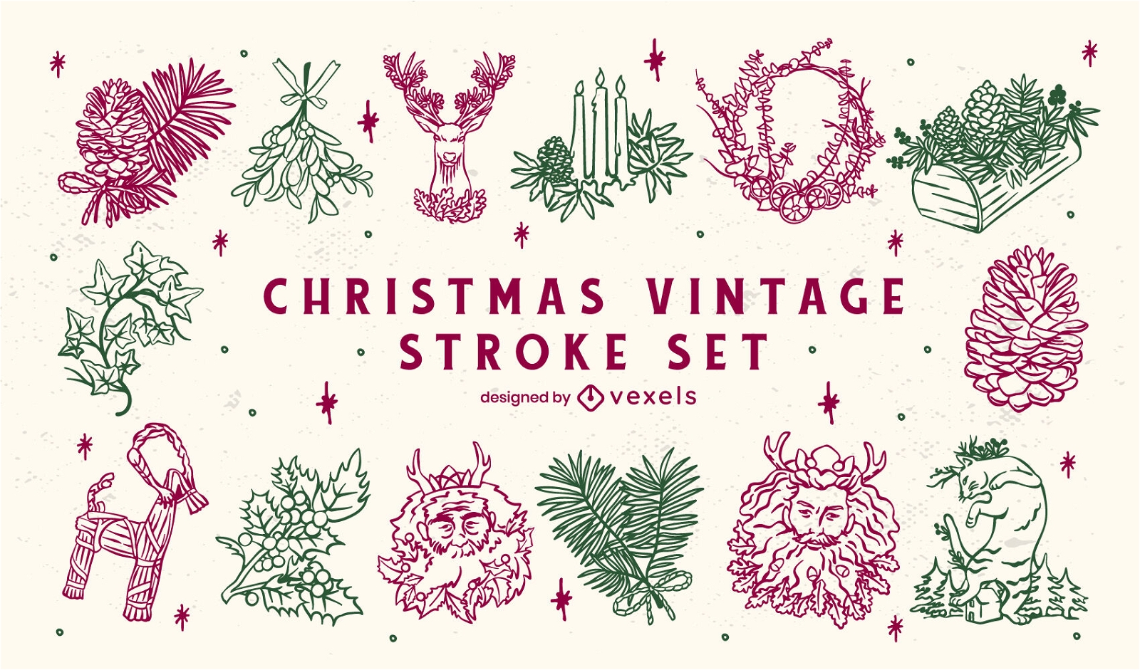 Set mit Vintage-Weihnachtsillustrationen
