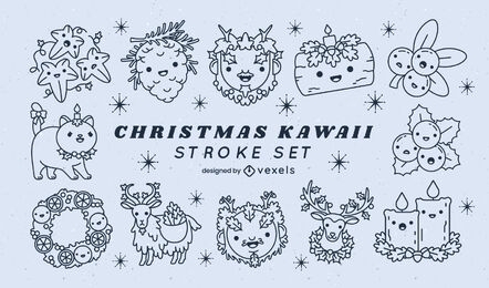 Conjunto de ilustrações de Natal Kawaii