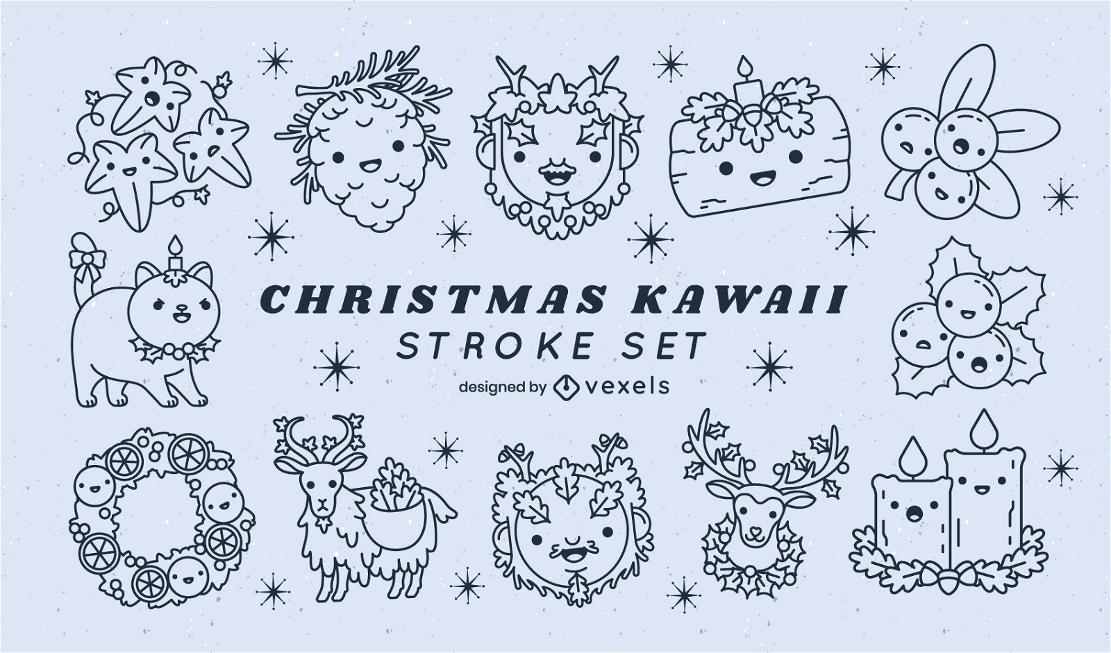 Kawaii Christmas illustrations set