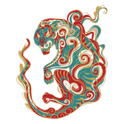 Traço de cor do elemento tigre chinês Desenho PNG