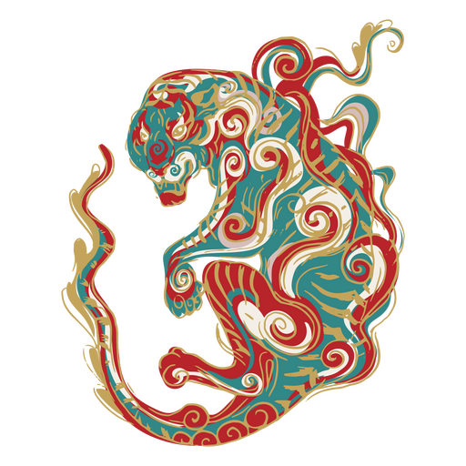 Traço de cor do elemento tigre chinês Desenho PNG