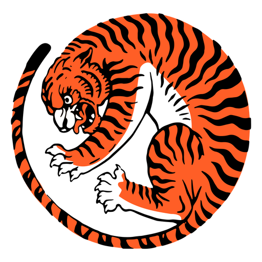 Elemento de trazo de color de tigre en círculo Diseño PNG