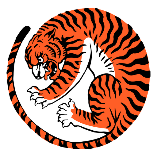 Tiger in circle color stroke element PNG Design