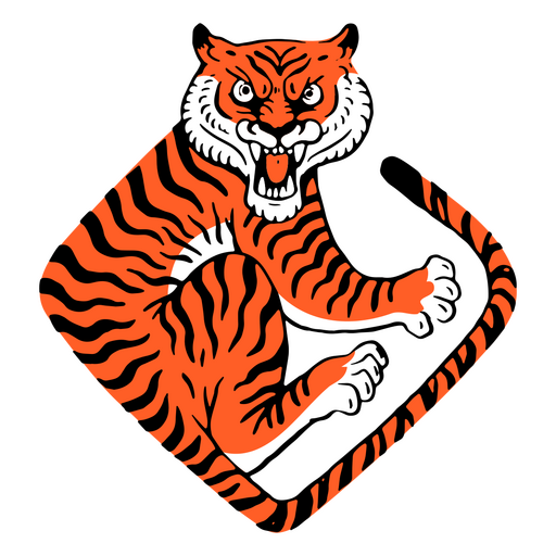 Tigre no elemento de traço de cor quadrada Desenho PNG