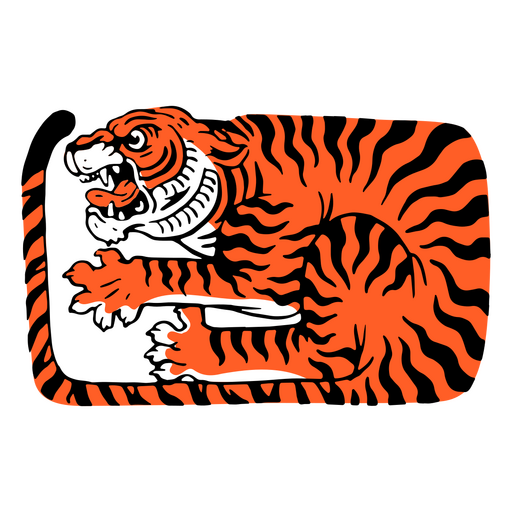 Tiger in rectangle color stroke element PNG Design