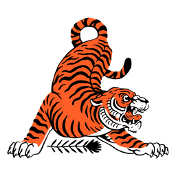 Tiger in attack position color stroke PNG Design Transparent PNG