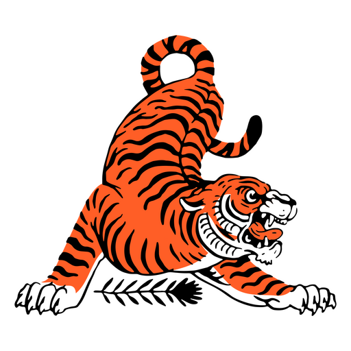 Tiger in attack position color stroke PNG Design