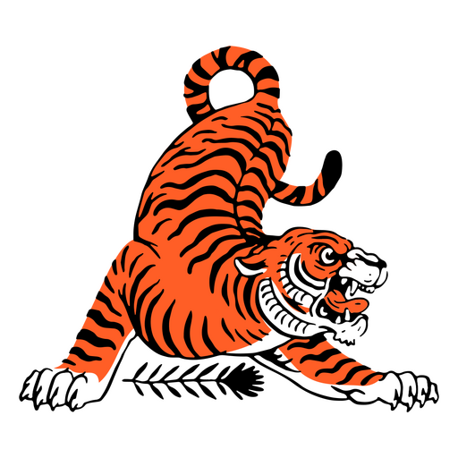 Tigre en trazo de color de posición de ataque Diseño PNG