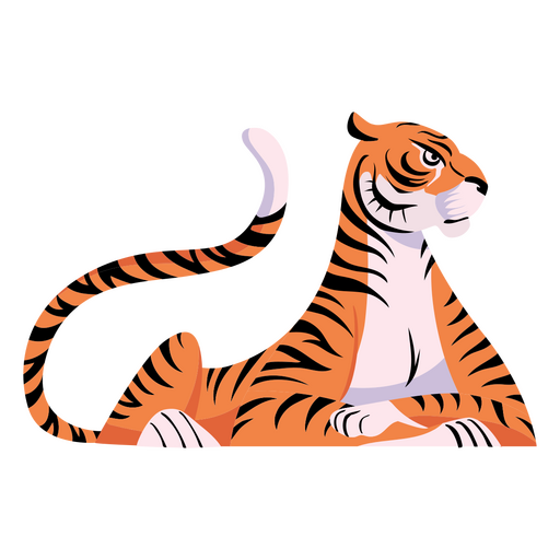Tiger liegendes halbflaches Element PNG-Design