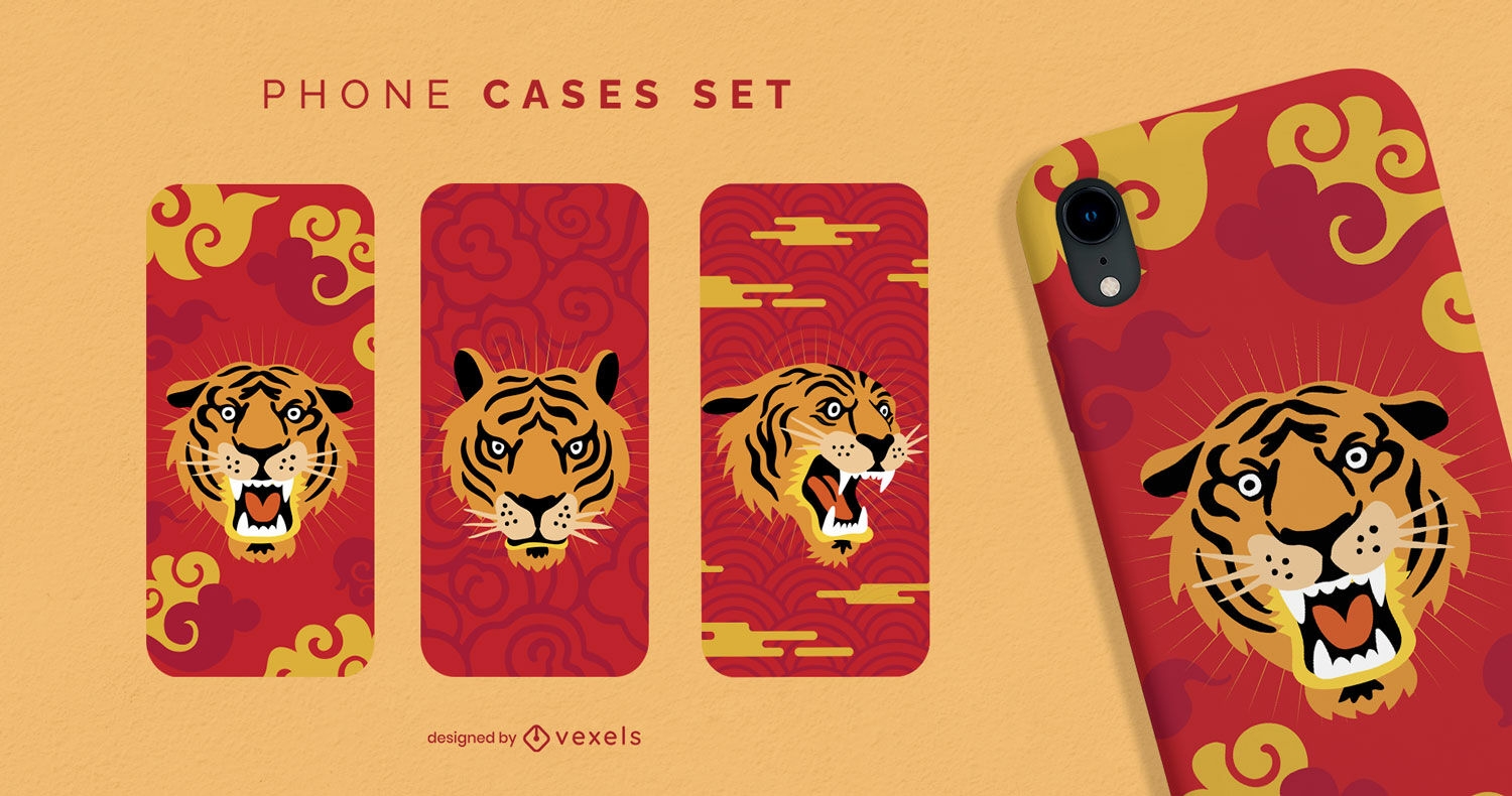 Conjunto de capas de telefone de ano novo chinês animal tigre