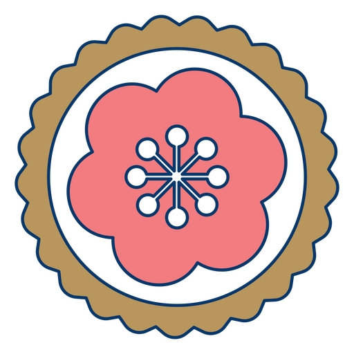 Flor rosa em moldura de círculo de ouro Desenho PNG
