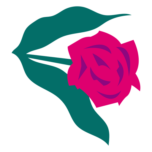 Rosa f?csia plana com folhas Desenho PNG
