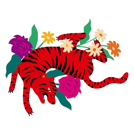 Tiger flat flowers PNG Design