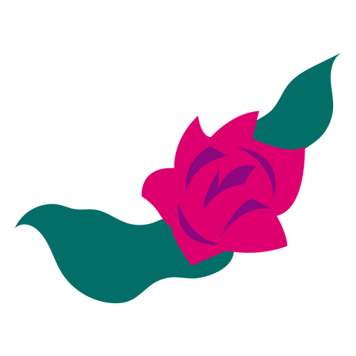 Rosa y hojas planas fucsia Diseño PNG