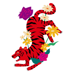 Red tiger flat fierce flowers PNG Design