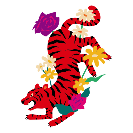 Flores ferozes planas de tigre vermelho Desenho PNG