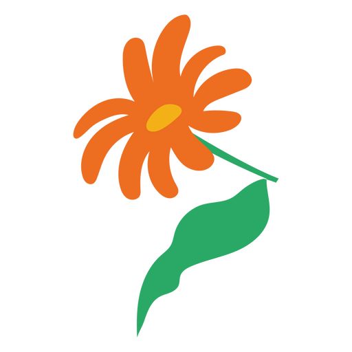 Flower and leaf flat daisy orange PNG Design
