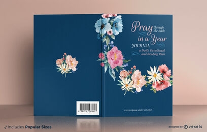 Diseño de portada de libro de acuarela de diario de oración floral