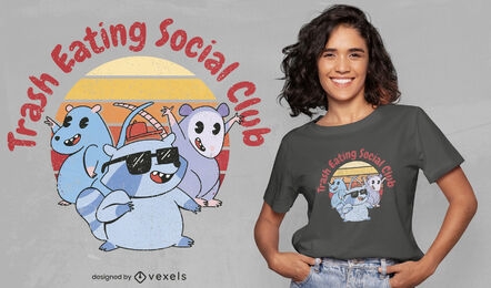 Trash eating animals cartoon t-shirt design