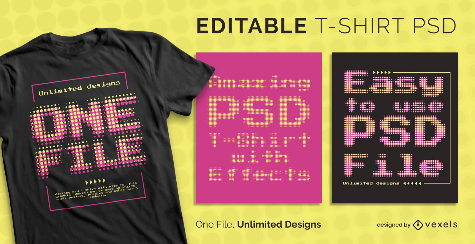 Modelo de camiseta retro em pixels pontilhados com efeito de texto escalável em PSD