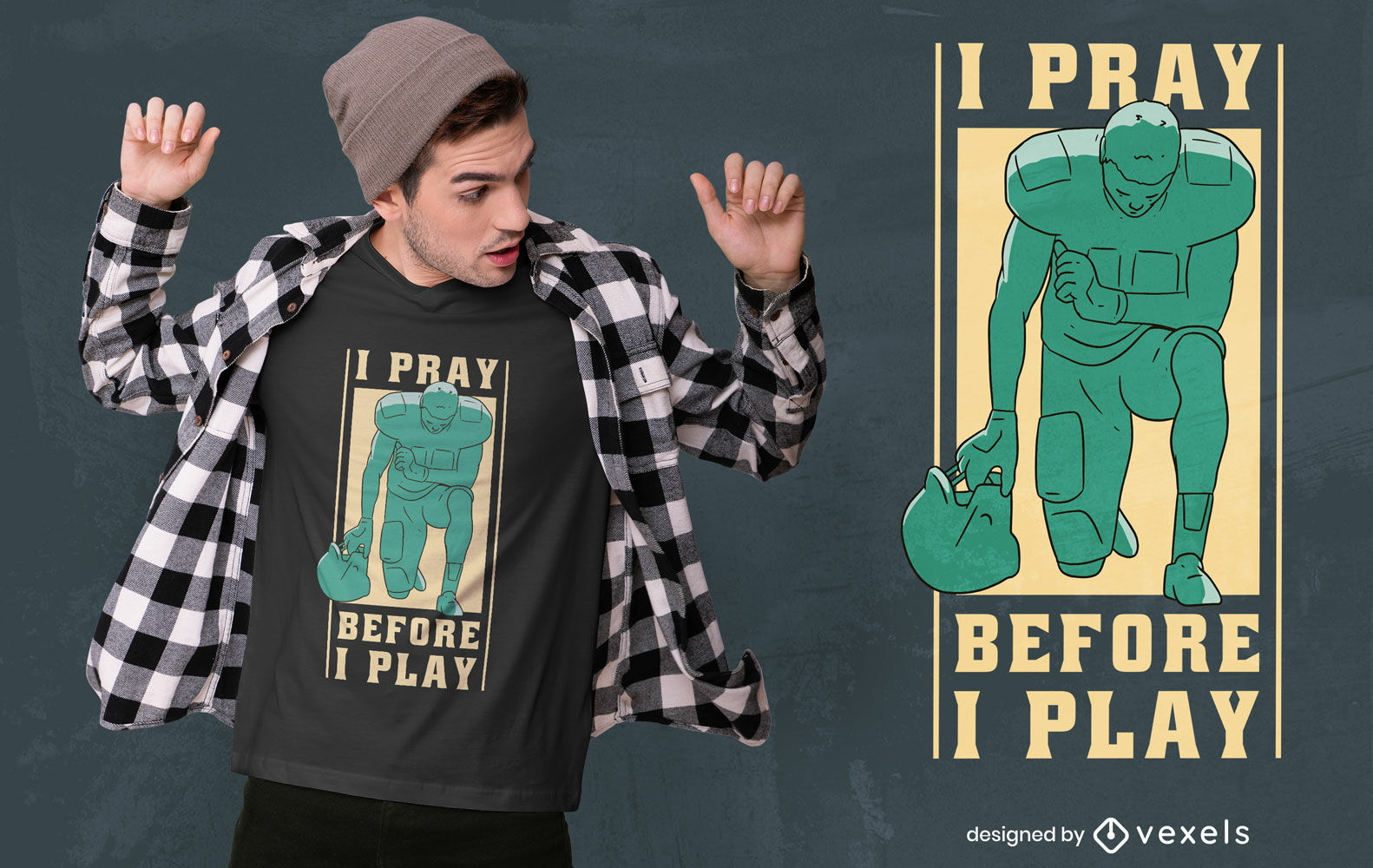 Football player praying t-shirt design