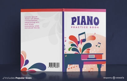 Diseño de portada de libro de instrumentos musicales de piano.