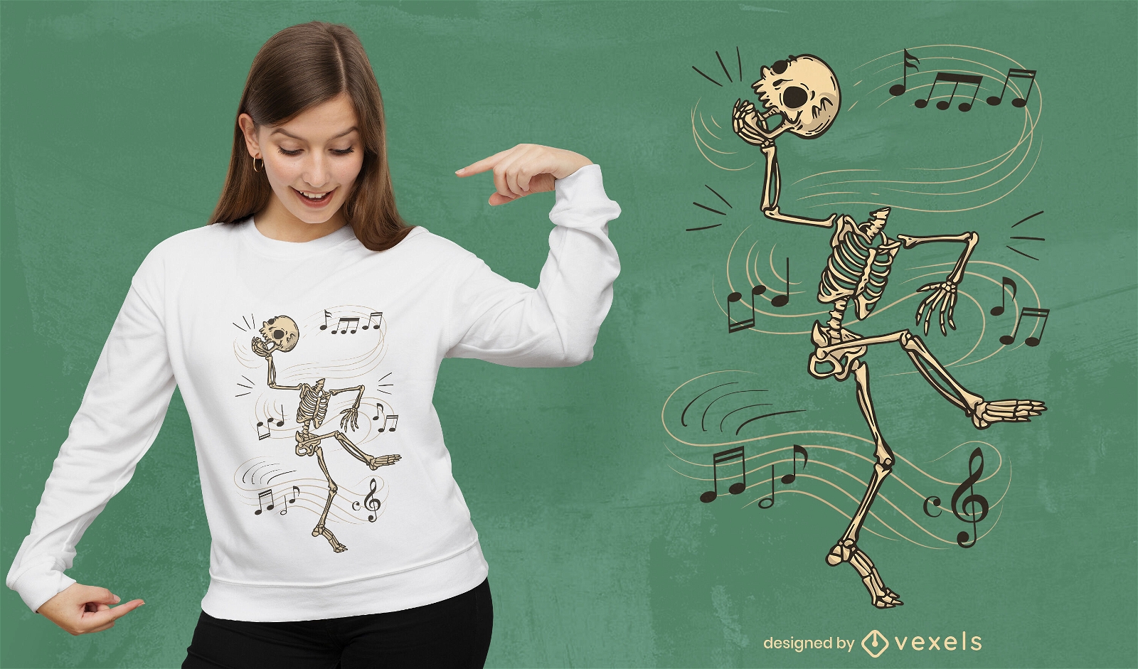 Desenho de t-shirt de esqueleto dan?ante