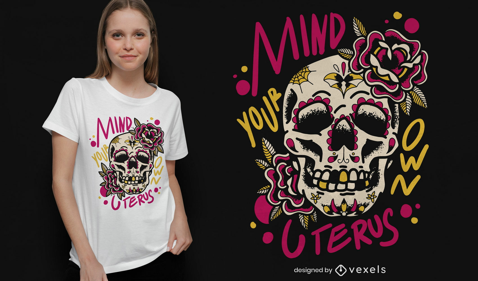 Uterus Zitat Blumenschädel-T-Shirt-Design