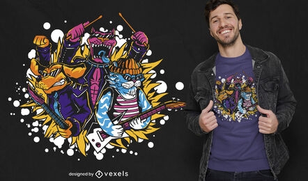 Cats and dogs rock band t-shirt design