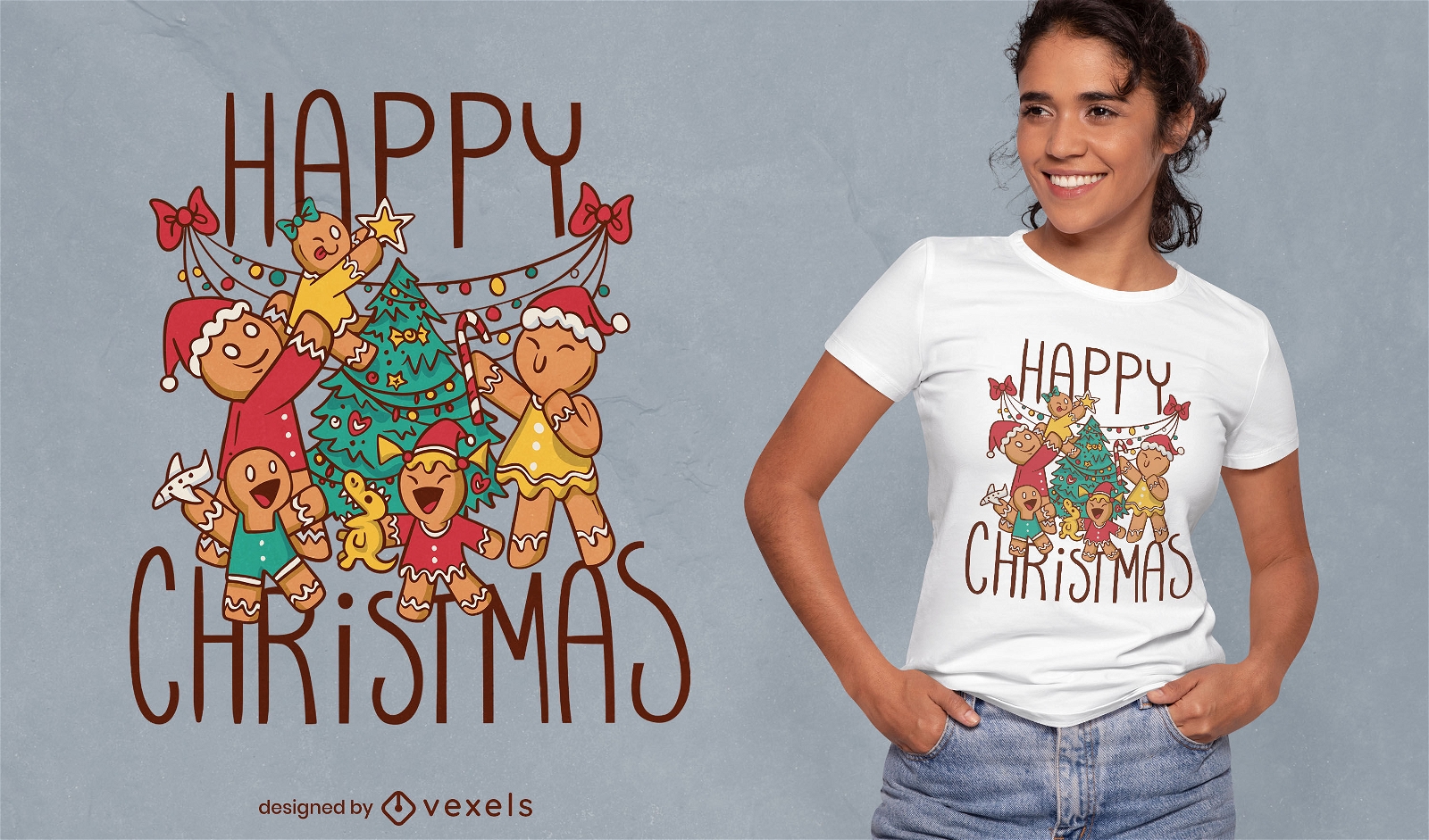 Diseño de camiseta navideña de galletas de jengibre.