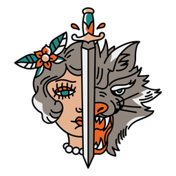 Tatuagem de rosto de mulher lobisomem Desenho PNG