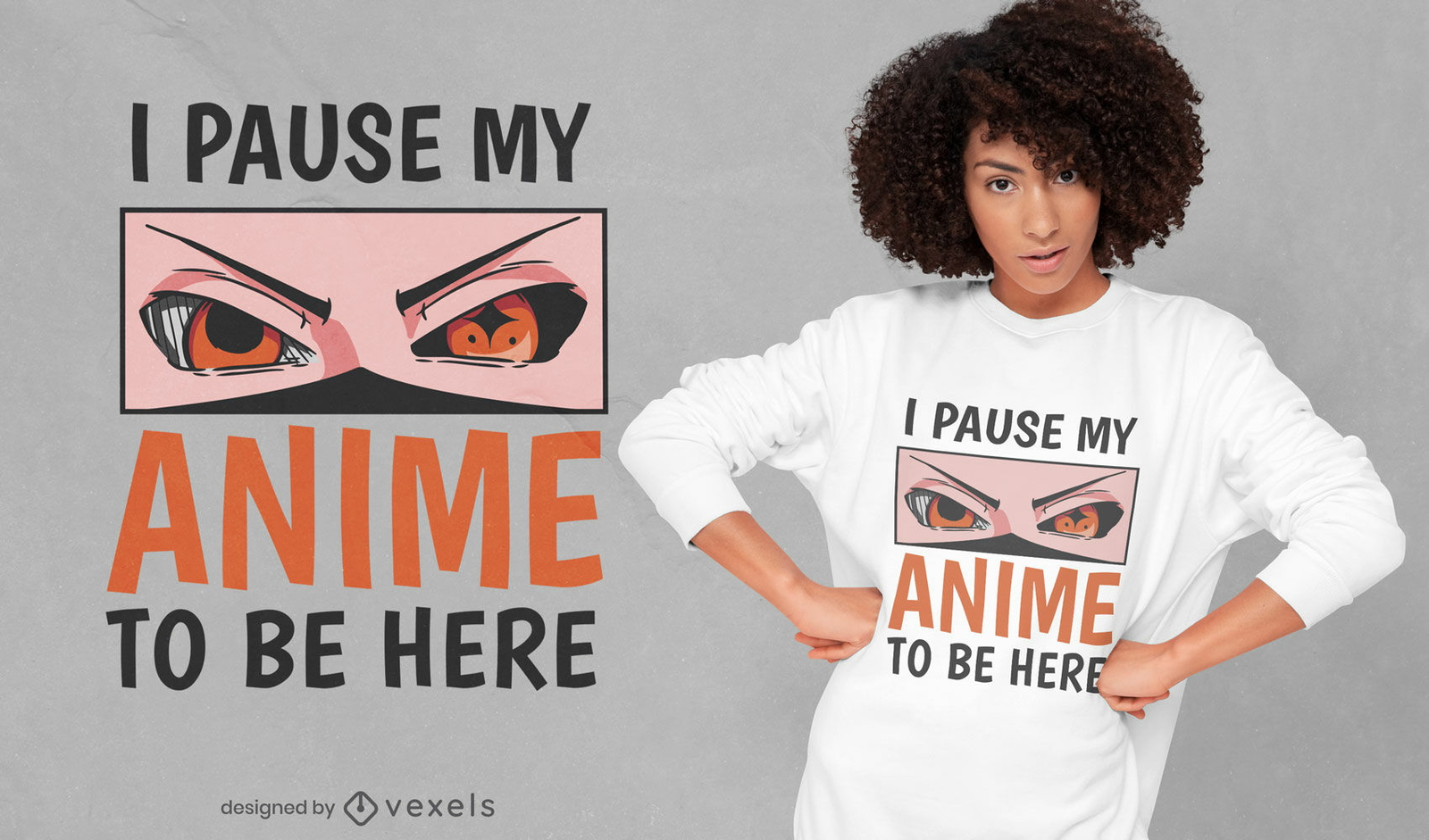 Design engraçado de t-shirt com olhos de anime irritado